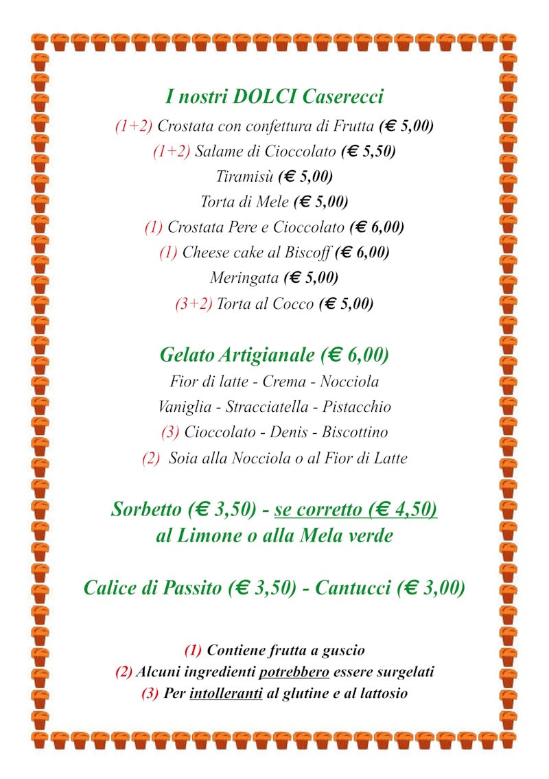 Lista dolci Osteria degli Amici Lista DOLCI osteria