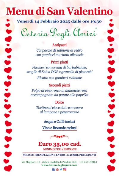 Menu San Valentino 2025 